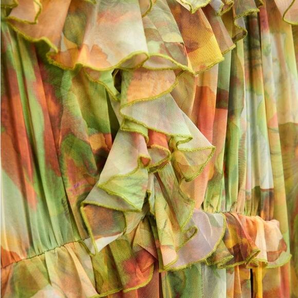 ZARA BLOGGER FAVORITE PRINTED TULLE DRESS GREEN - Picture 14 of 15